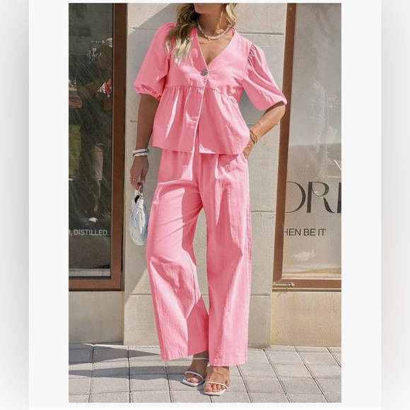 NWT 2PC PINK PANT & BABYDOLL TOP SET-S - Picture 7 of 14